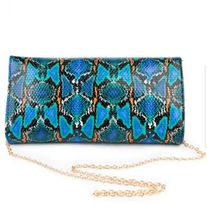 Blue Faux Snakeskin Clutch